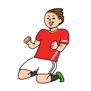 膝でスライディングして喜ぶサッカー選手のイラスト