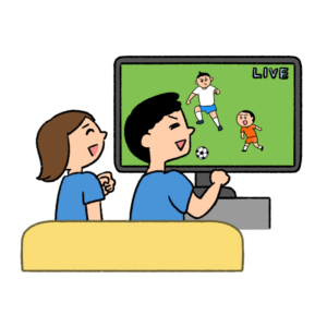 テレビでサッカー観戦する人のイラスト