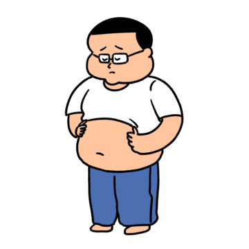 お腹の肉をつかんでショックを受ける男性のイラスト