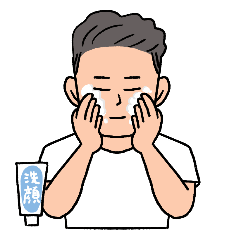 洗顔する男性のイラスト