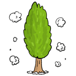 ポプラの木の綿毛が飛んでいるイラスト