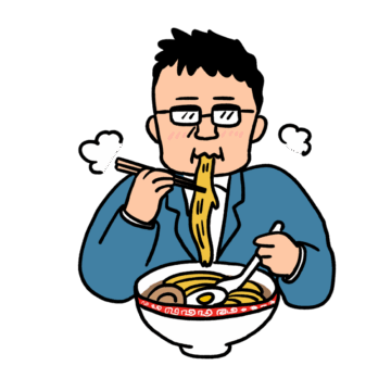 ラーメンを食べる男性のイラスト