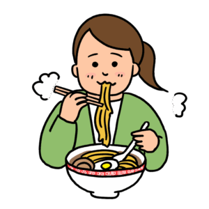 ラーメンを食べる女性のイラスト