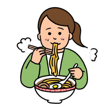 ラーメンを食べる女性のイラスト