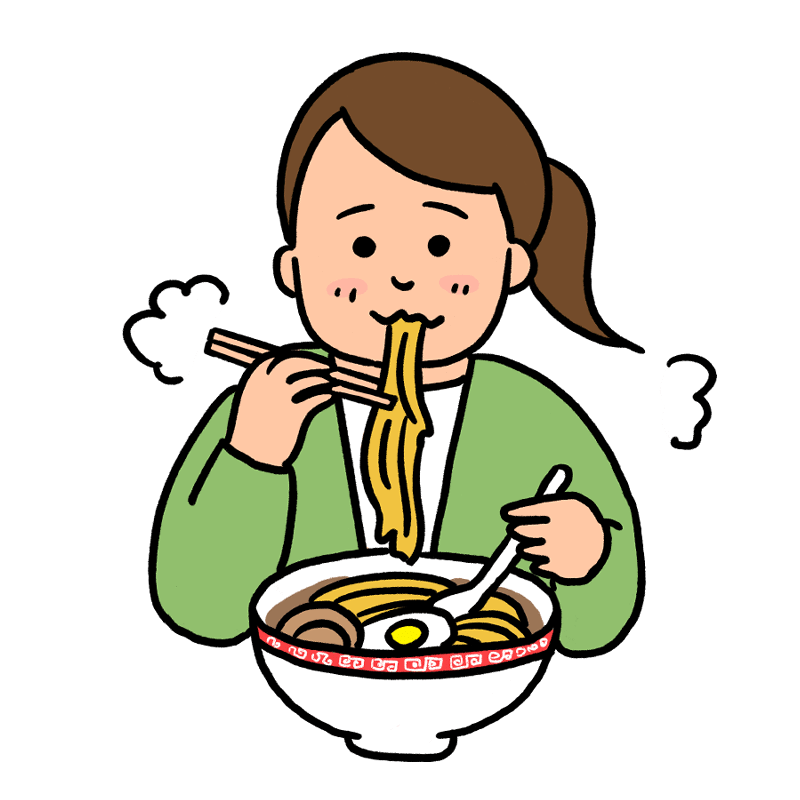 ラーメンを食べる女性のイラスト