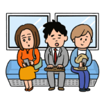 電車の座席に座る人たちのイラスト
