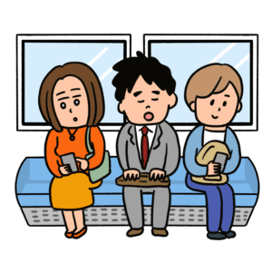 電車の座席に座る人たちのイラスト
