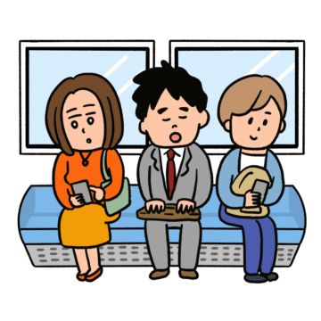電車の座席に座る人たちのイラスト