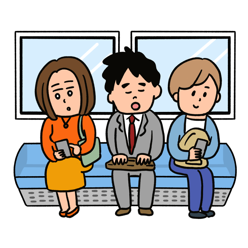 電車の座席に座る人たちのイラスト