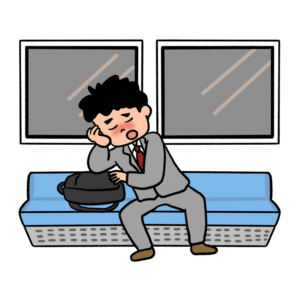 酔っ払って電車で居眠りする男性のイラスト