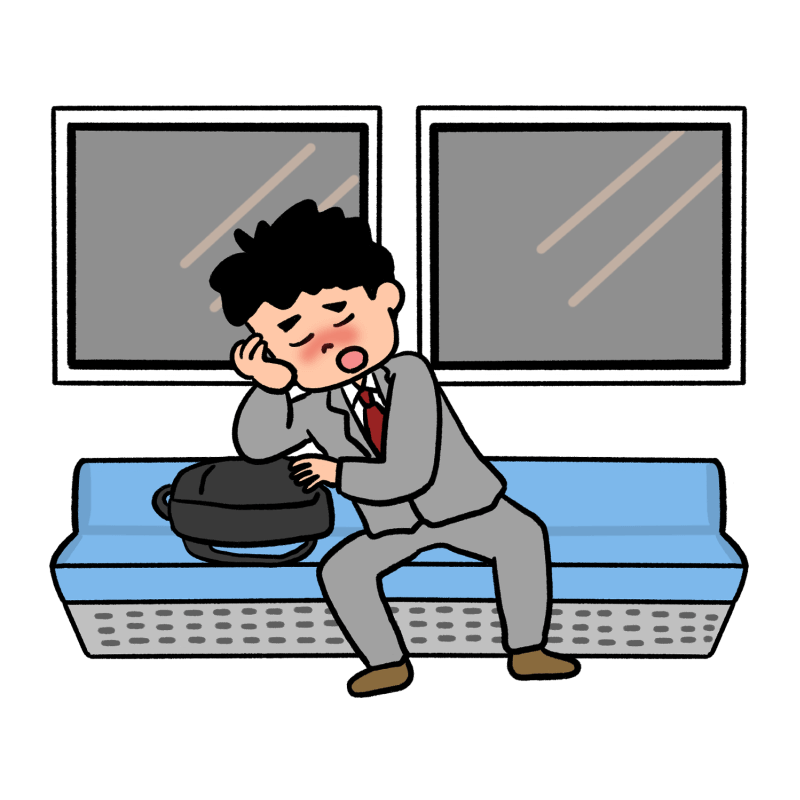 酔っ払って電車で居眠りする男性のイラスト