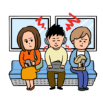 電車でヘッドフォンから音漏れする人のイラスト