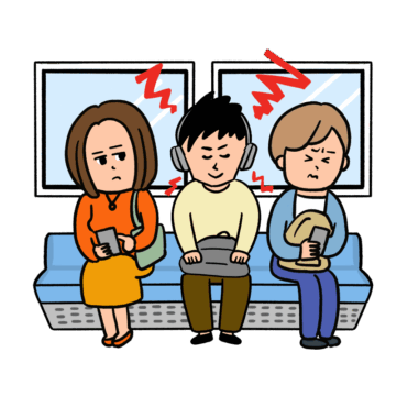 電車でヘッドフォンから音漏れする人のイラスト