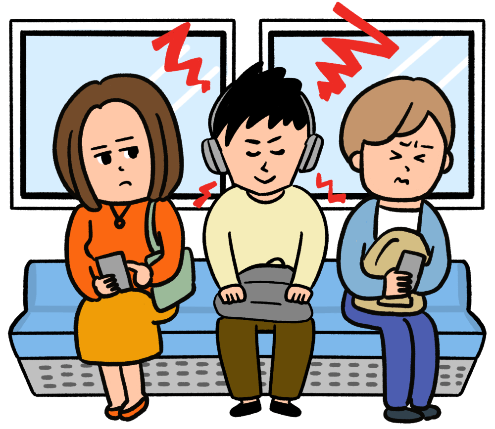 電車でヘッドフォンから音漏れする人のイラスト