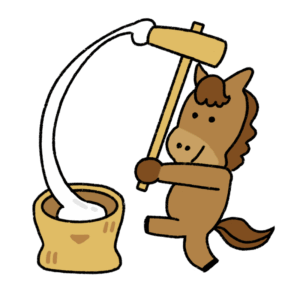 餅つきをする馬のイラスト