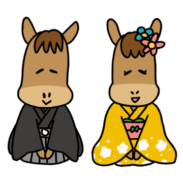 着物姿で挨拶をする馬のイラスト