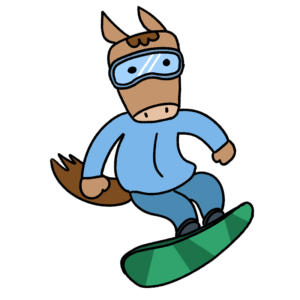 スノーボードに乗る馬のイラスト